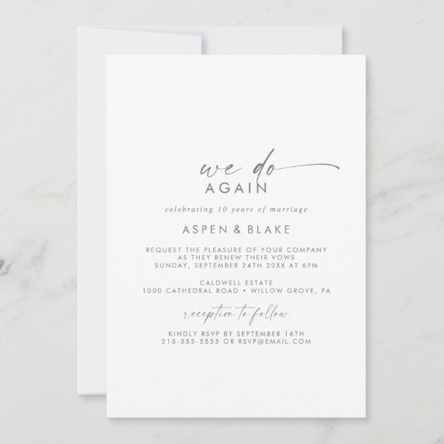 Invitation Renouvellement de Vœux Moderne Argent Script Nous  (Devant)