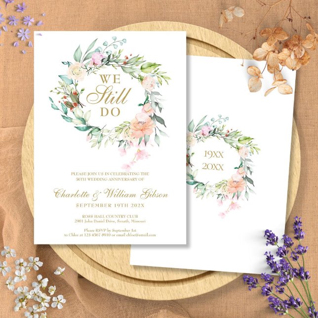 Invitation Renouvellement de Voeux Nous sommes toujours ensem (Vow Renewal We Still Do Floral Garland Anniversary Invitation)