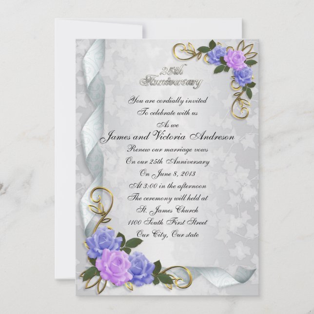 Invitation Renouvellement de vœux pour les 25 ans de mariage  (Devant)