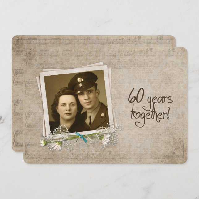 Invitation Renouvellement de vœux pour les 60 ans de mariage (Devant / Derrière)