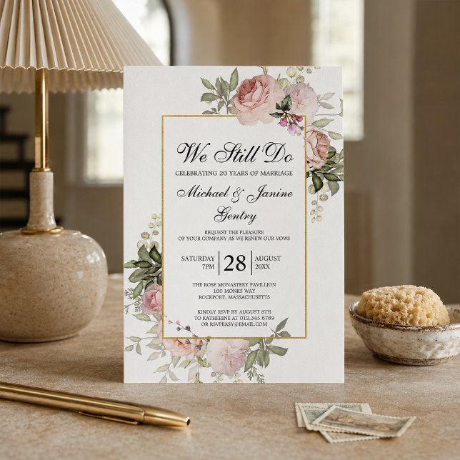Invitation Renouvellement de Vœux Rose Florale Rose Poudrée (Créateur téléchargé)