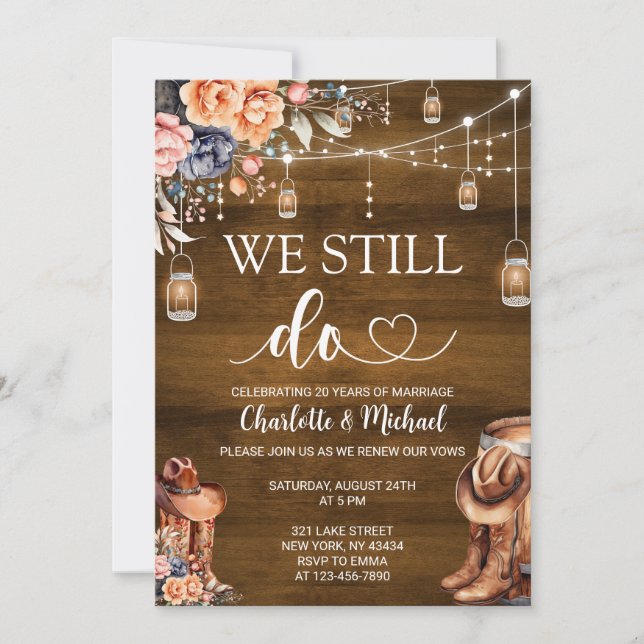 Invitation Renouvellement de Vœux Western Rustique 'We Still  (Devant)