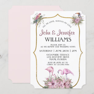 Invitation Renouvellement de Vow Gold Flamant rose rose tropi