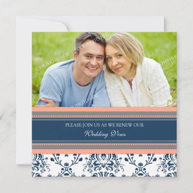 Invitation Renouvellement de Vow Mariage photo Coral Blue Dam (Devant)