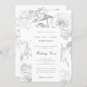 Invitation Renouvellement de Vow Moderne Simple Floral Argent