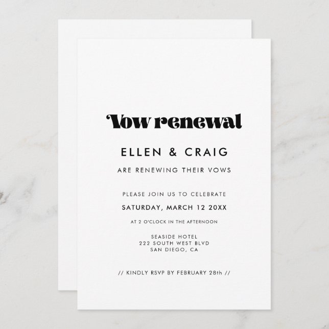 Invitation Renouvellement du Mariage Vow de script rétro vint (Devant / Derrière)