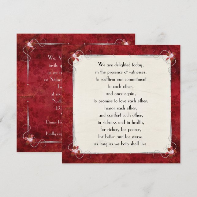 Invitation Renouvellement du Vow frontalier de la feuille rou (Devant / Derrière)