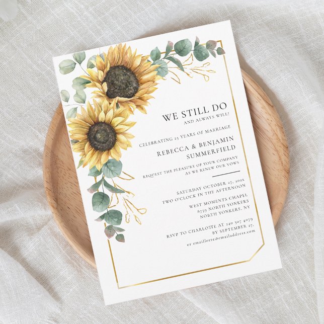 Invitation Renouvellement du Vow Mariage du tournesol floral  (Floral Watercolor Sunflower Botanical Wedding Anniversary Invitation)