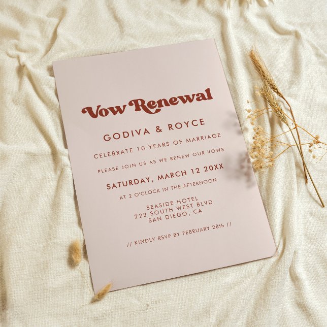 Invitation Renouvellement élégant retro pêche rose Vow (Créateur téléchargé)