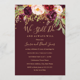 Invitation Renouvellement Floral Bourgogne Vow rouge