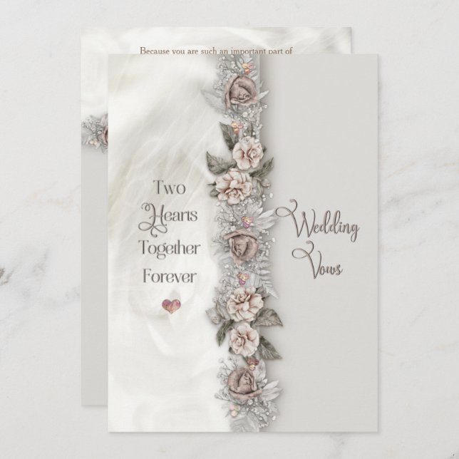 Invitation Renouvellement Mariage Vows DreamFloral Beige Rose (Devant / Derrière)