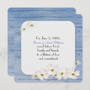 Invitation renouvellement vow- bois bleu avec bouquet floral