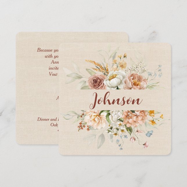 Invitation Renouvellement Vow Frontière Florale (Devant / Derrière)