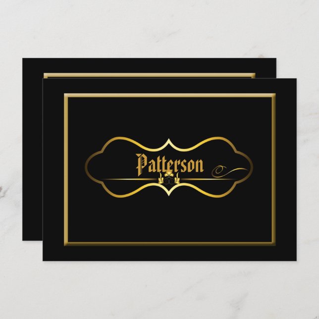 Invitation Renouvellement Vow Mariage noir et or (Devant / Derrière)