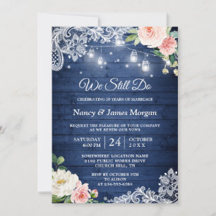 Invitation Renouvellement Vow Rustic Blue String Lumières Den