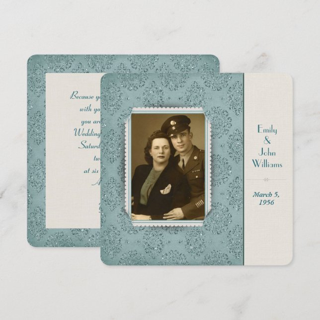 Invitation renouvellement vow vintage parties scintillant dam (Devant / Derrière)