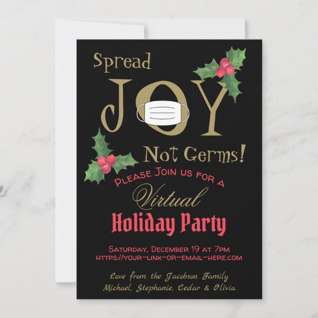 Invitation Répandre Joie Pas Germes Virtual Holiday Party (Devant)