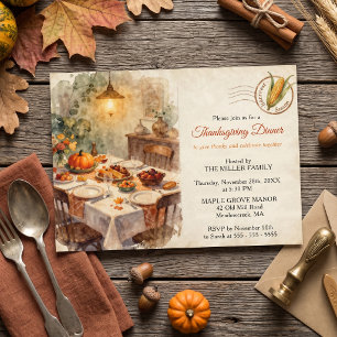 Invitation Repas d'automne à l'aquarelle rustique pour l'Acti