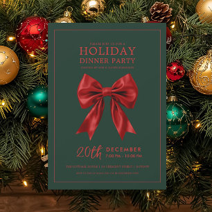 Invitation Repas de fête de Noël Xmas Ruban de satin rouge ve