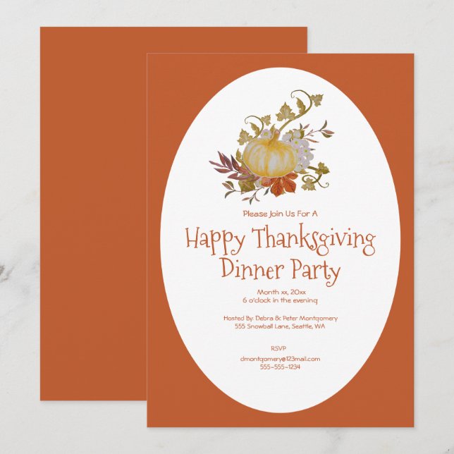 Invitation Repas de fête de Thanksgiving (Devant / Derrière)