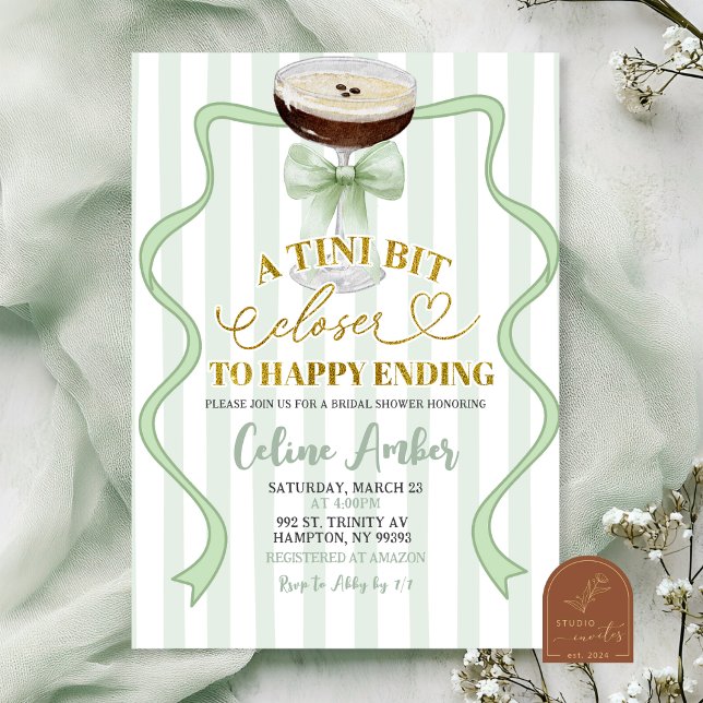 Invitation Repas de mariage Martini rayures Coquette Vert Sau (Créateur téléchargé)