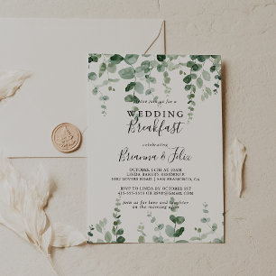 Invitation Repas de Mariage Minimaliste au Eucalyptus Vert
