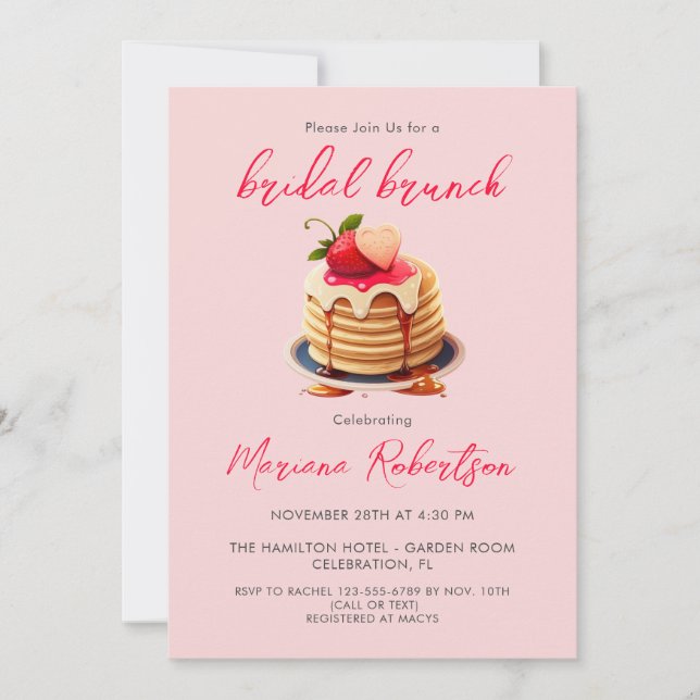 Invitation Repas de mariage rose blush Crêpes Petit-déjeuner  (Devant)