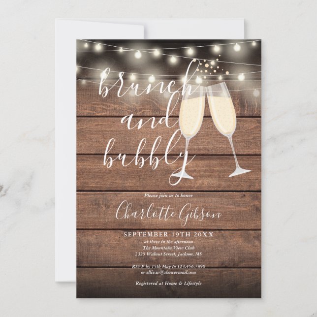 Invitation Repas de Mariage Rustique et Code QR Bulles pour E (Devant)