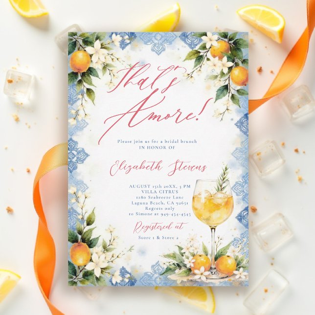 Invitation Repas de Mariage Thème Italien "That's Amore" (thats amore italian themed bridal shower invitation lemon and blue watercolor cocktail brunch)