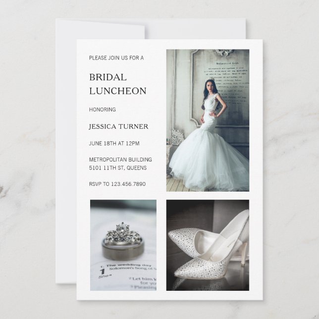 Invitation Repas de mariée de collection photo blanche modern (Devant)