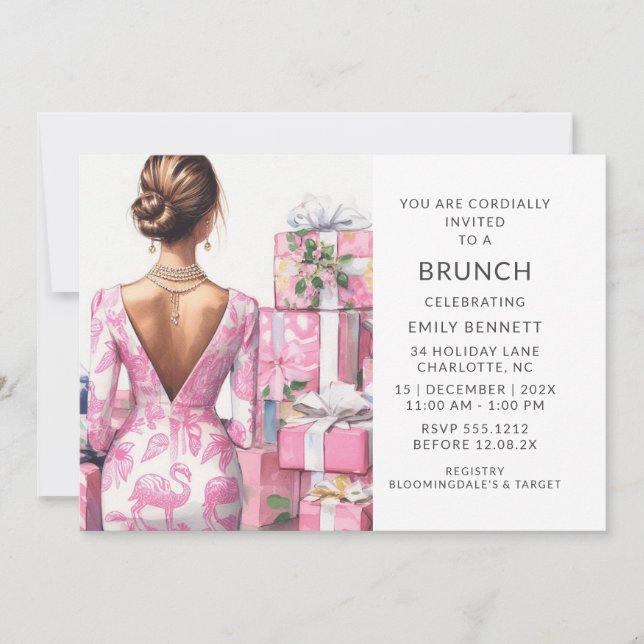 Invitation Repas de midi de douche de mariée Flamant Rose Toi (Devant)