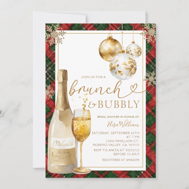 Invitation Repas de midi et de brunch et bulles Gold Shower d (Devant)