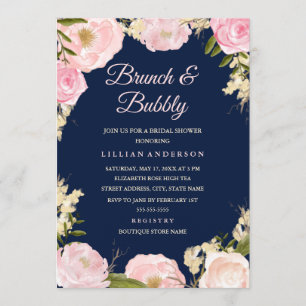 Invitation Repas de midi Rose Pink Navy et Champagne pour une
