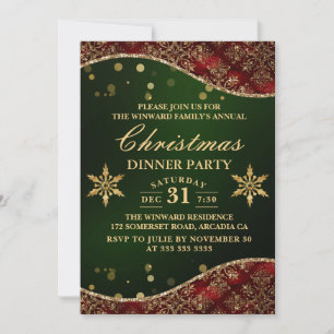 Invitation Repas de Noël aux vagues de velours ornées rouge e