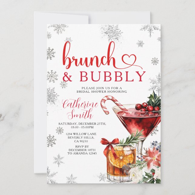 Invitation Repas de Noël avec bulles Brunch Enterrement de vi (Devant)
