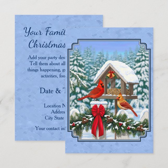Invitation Repas de Noël des cardinaux bleu (Devant / Derrière)