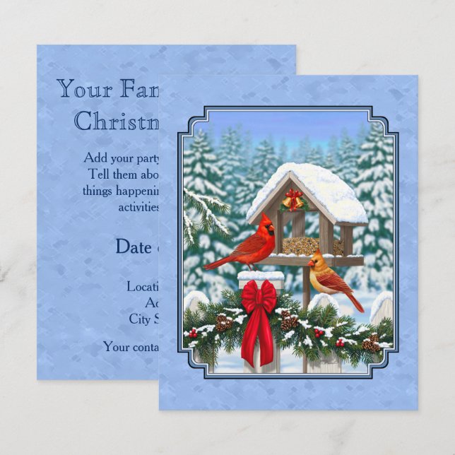 Invitation Repas de Noël des cardinaux bleu (Devant / Derrière)