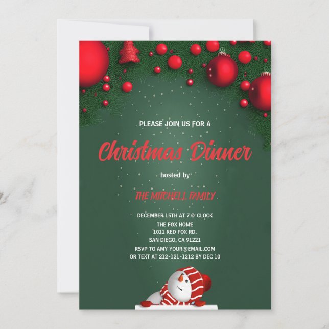 Invitation Repas de Noël pin vert baie rouge de Noël (Devant)