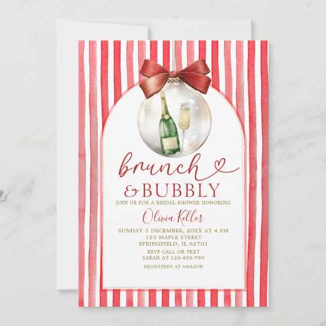 Invitation Repas de Noël rouge et brunch à bulles Enterrement (Devant)