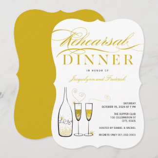 Invitation Repas de répétition de mariage chic Champagne doré