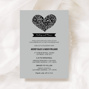 Invitation Repas de répétition de mariage gris noir vintage a