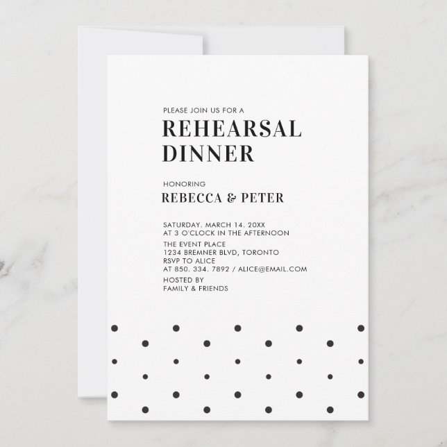 Invitation Repas de répétition de mariage moderne noir et bla (Devant)