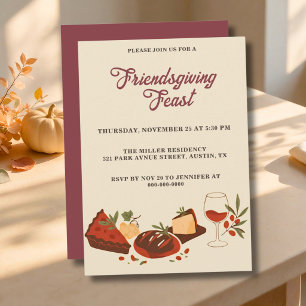 Invitation Repas Élégant de Friendsgiving Nourriture & Vin
