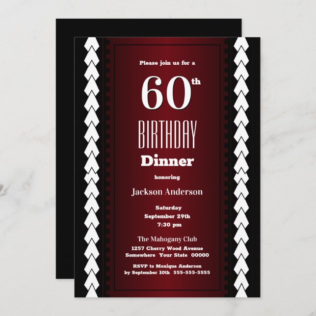 Invitation Repas moderne Red 60th Birthday (Devant / Derrière)