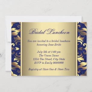 Invitation Repas Royal Blue et Gold Bridal