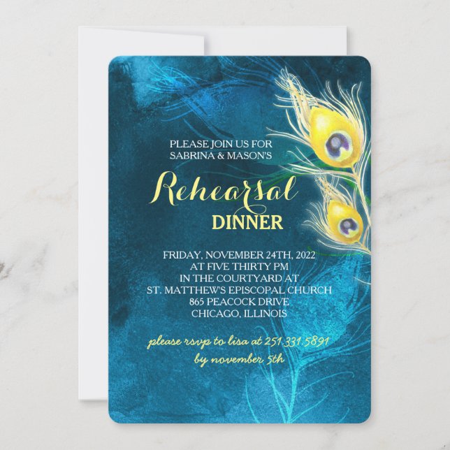 Invitation Repas Rustique Mariage Peacock (Devant)