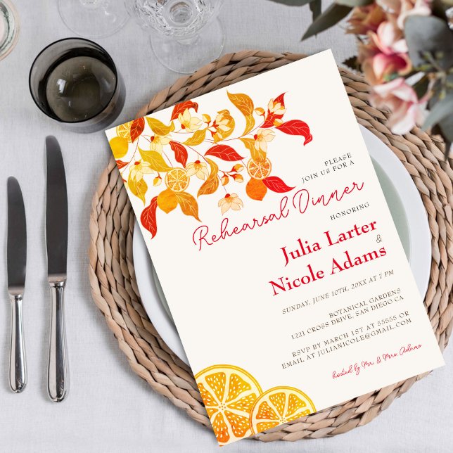 Invitation Répétition de dîner d'amour citronné frais feuilla (Créateur téléchargé)