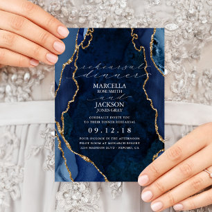 Invitation Répétition de dîner en marbre de Navy et agate dor