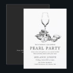 Invitation Répétition de fête de perle Fête de style minimal<br><div class="desc">Un ensemble d'invitations de fête de perle pour votre prochaine chasse aux perles. Ces invitations présentent un texte simple de gris charbon foncé, ainsi qu'une illustration unique d'huître et de vin centrée vers le haut. Au verso de l'invitation se trouve un noir charbon doux. Tous les éléments de cette invitation...</div>