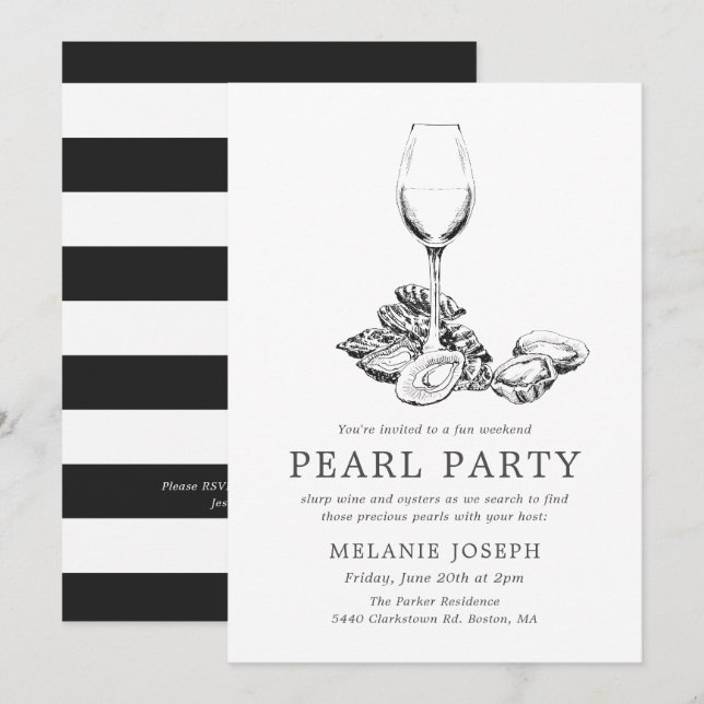 Invitation Répétition de fête de perle Fête noir|rayures blan (Devant / Derrière)
